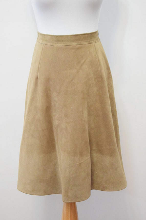 Camel Suede Skirt | Genuine Leather Skater Skirt … - image 2