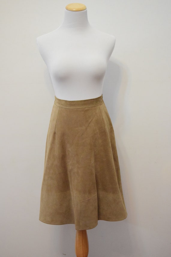 Camel Suede Skirt | Genuine Leather Skater Skirt … - image 1
