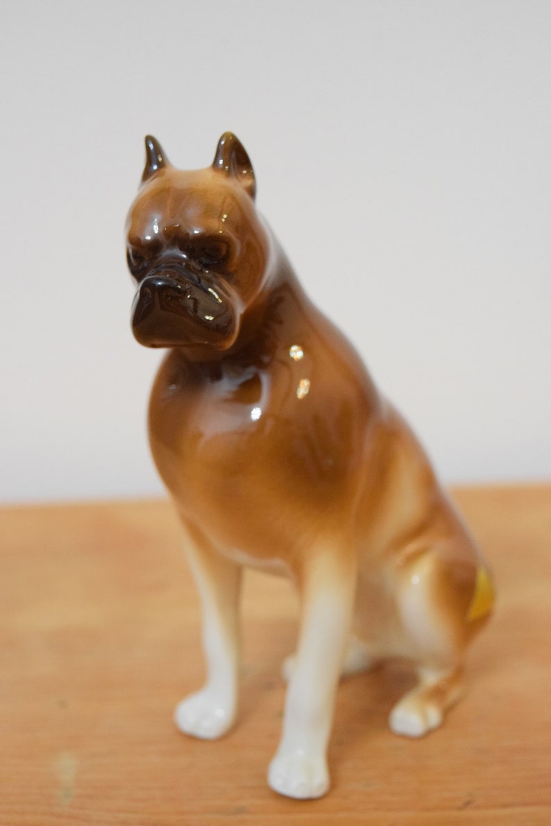 Christmas Collectible Keepsake Mid Century Royal Dux Boxer Figurine Czech Republic Porcelain Dog Statue Animal Pet Lover Present Gift