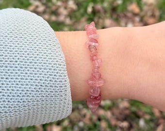 Crystal Chip Armband Set, Stapelbare Perlen Armbänder, Rosenquarz, Erdbeerquarz, grüner Aventurin, Stretch Armband Frauen Kinder Geschenk