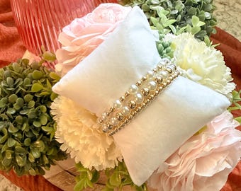 14k Gold gefüllte Perlenarmband, Swarovski Perlenarmband, Zierliche Gold Stacking Armband, Perlenarmband Geschenk, Frauen Mädchen