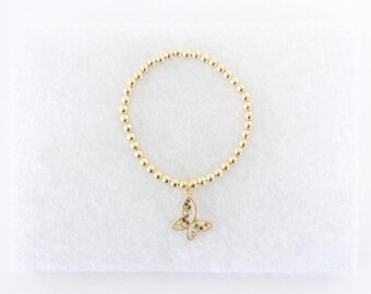 14k Gold Filled Perlen Armband | Bejeweled Schmetterling Charm Schmuck für Kinder und Erwachsene