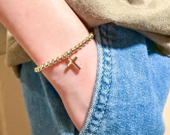 14K Gold Filled Kinder und Erwachsene Osterarmband mit Kreuzanhänger | Christliches Geschenk