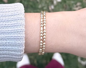 14K Gold Filled Perlenarmband, Rundes & Reisperlenarmband, Zierliches stapelbares Armband, Minimalistischer Goldschmuck, Geschenk für Sie