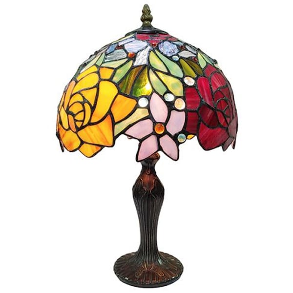 Rose Tiffany Stained Glass Shade & Lamp Base