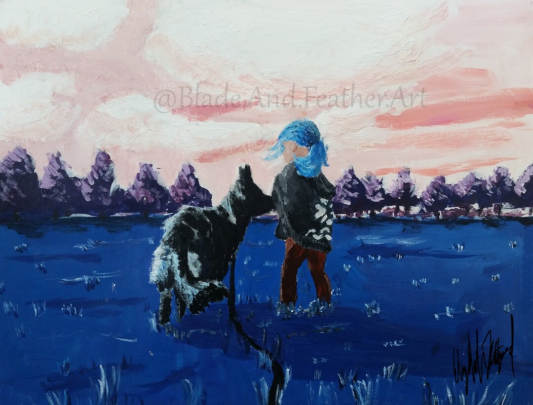 A Girl and Her Dog Art Print - Etsy