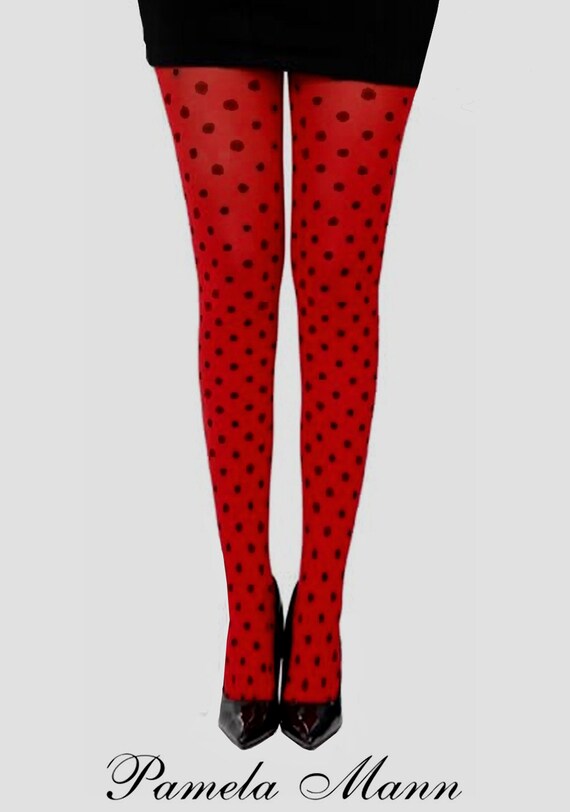 Red and black polka dot leggings hot sale
