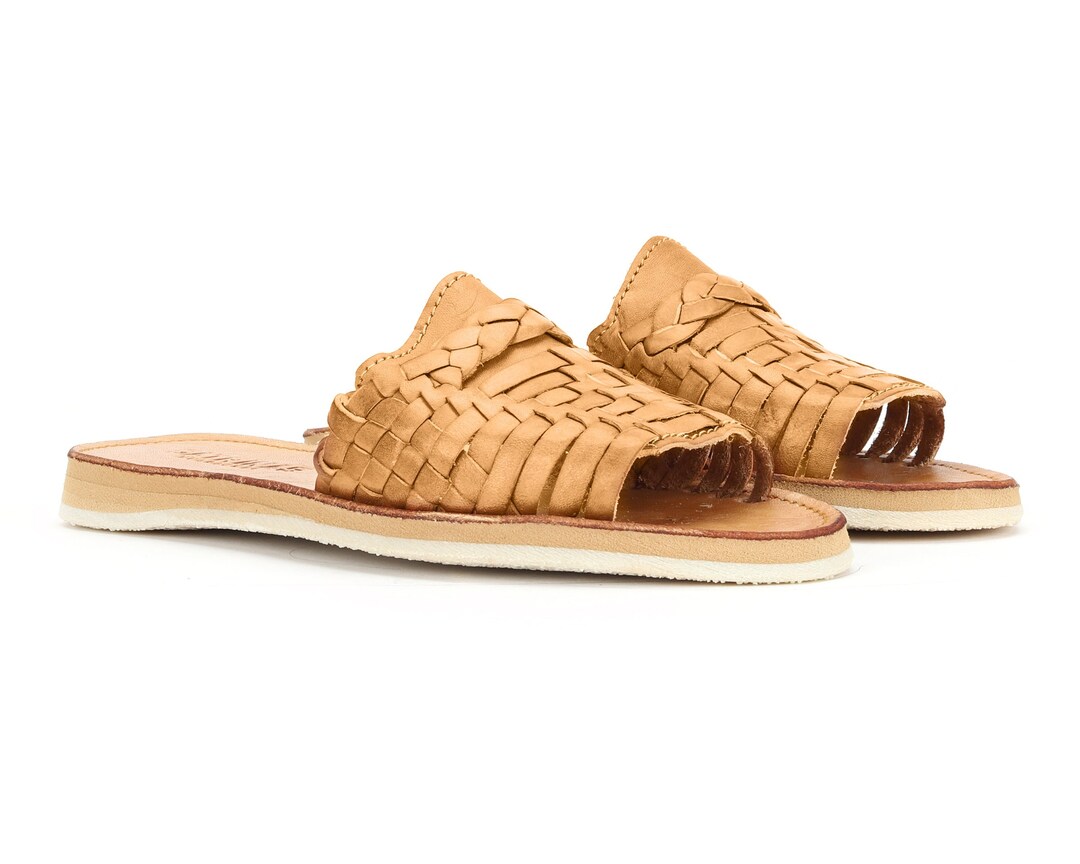 Huarache Peep-Toe Slides White