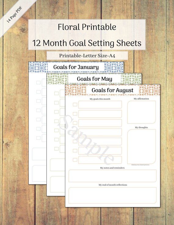 Printable Monthly Goal Setting Planner Worksheets Floral | Etsy