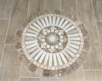 Medallion Backsplash- Athena Medallion Mural - 24x24 Round Tile Mosaic Travertine Wall or Flooring Design Deco Art brown and beige stars