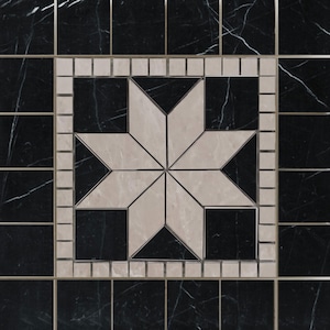 Black and beige 12x12 Medallion Backsplash - Omega Mural - Tile Mosaic Marble Wall or Flooring Design Deco Art