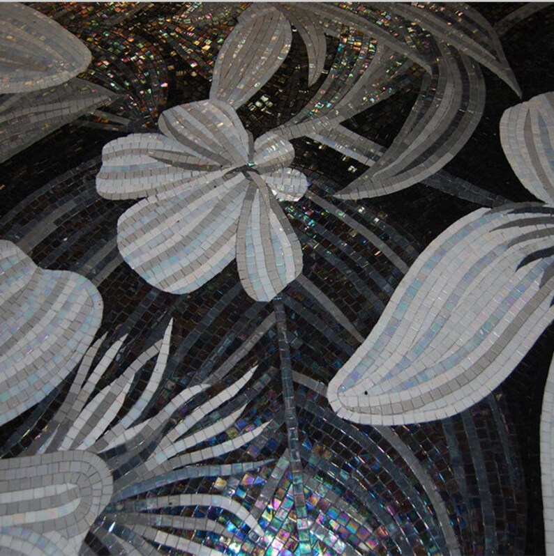 White and Black Lydia Mural Glass Tile Mosaic Wall Art Etsy