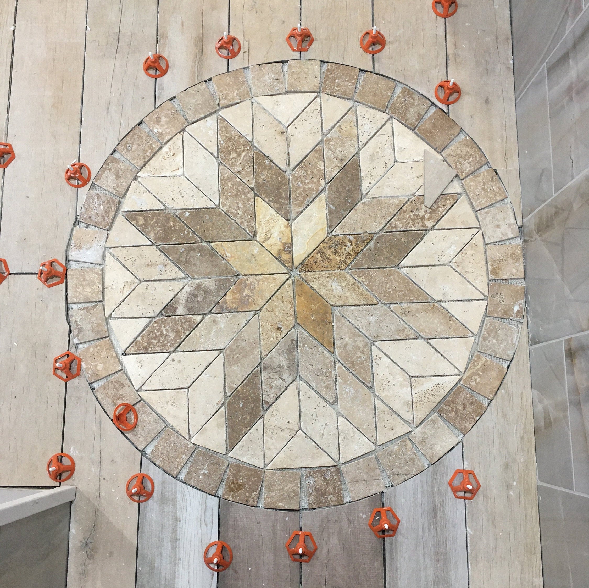 Susan Medallion Mural Backsplash 36x36 Round Tile Mosaic Travertine Wall Or Flooring Design Deco Art Brown & Beige