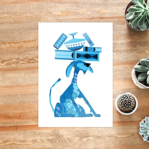 Blue Dog Illustration - A4 Digital Print