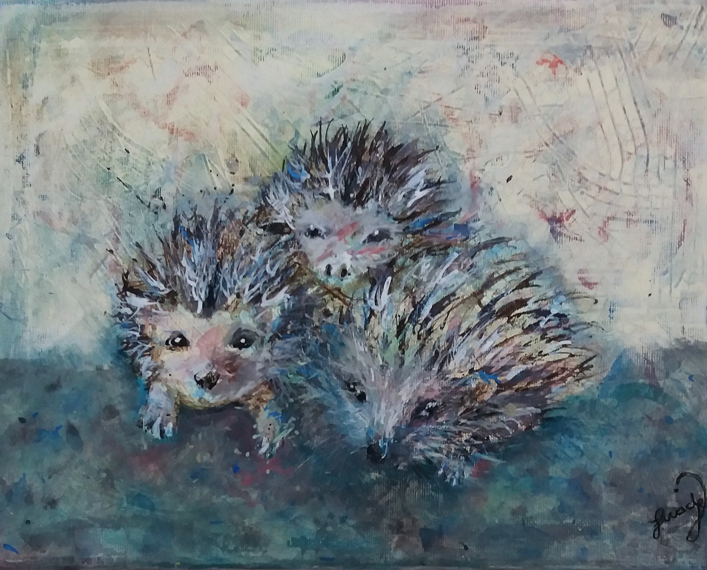 Hedgehogs Painting Acrylic Painting Hedehog Print Three Etsy