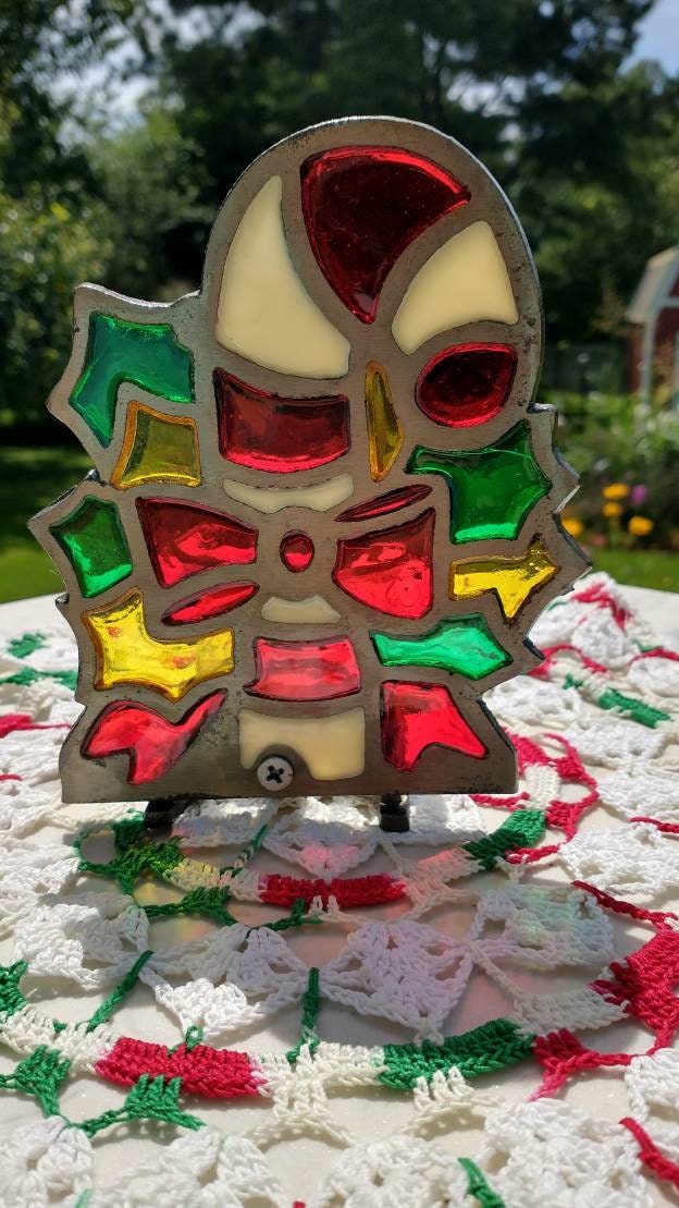Vintage Stained Glass Candle Holder Candy Cane Shaped Stained Etsy