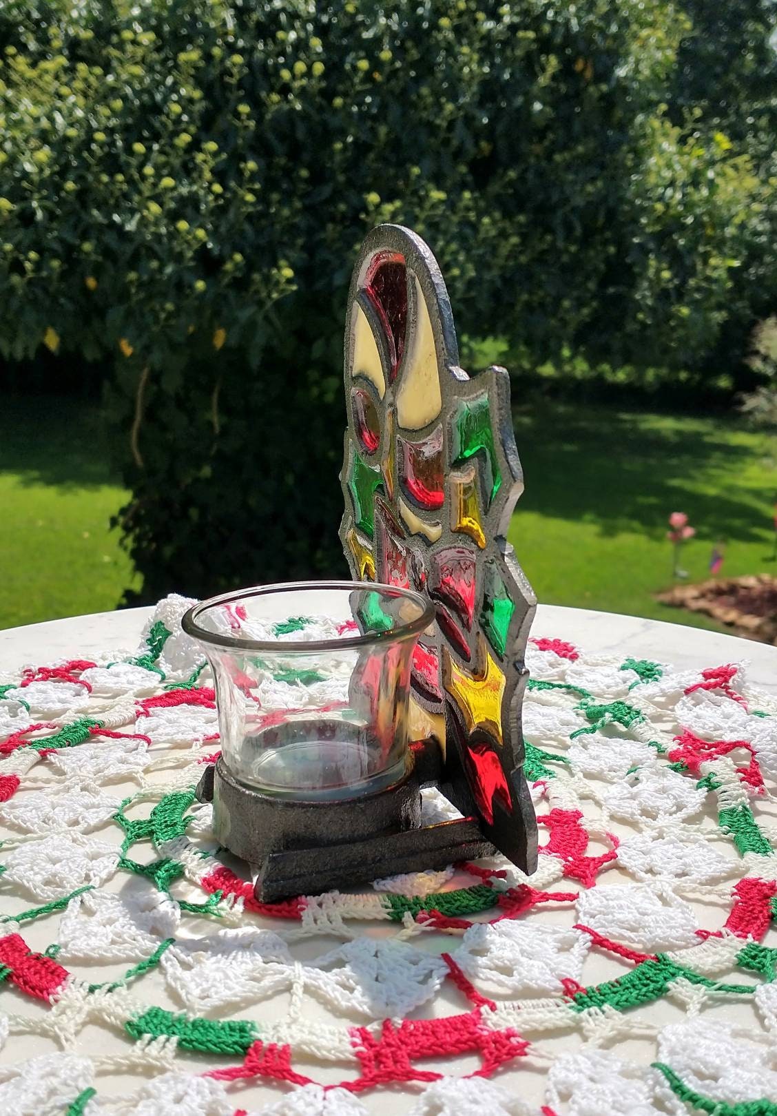 Vintage Stained Glass Candle Holder Candy Cane Shaped Stained Etsy
