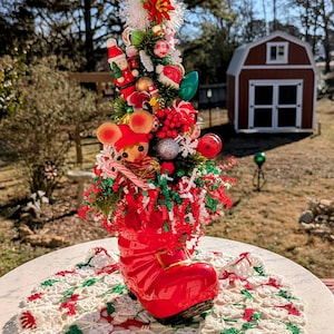 Mid-century Lefton&#39;s Santa boot planter; Holiday kitsch Santa boot accent piece, upcycled ceramic Lefton&#39;s planter