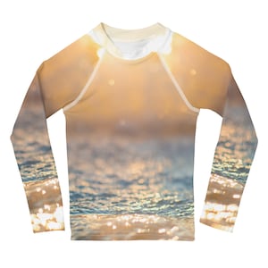 Kids Rash Guard size 2T-7 ocean wave swim shirt with UPF 50+ sun protection long sleeves shirt base layer