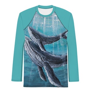 Men&#39;s Rash Guard humpback whale compression shirt UPF 50 swimwear base layer MMA BJJ grappling surf shirt