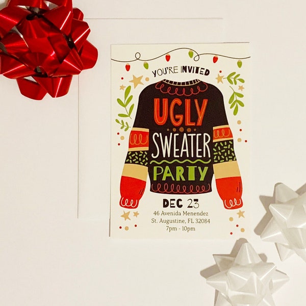 Ugly Sweater Party Invitation, Christmas Party Invite with Envelopes, Holiday Card, Invitation, Holiday Party