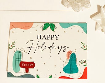 Personalized Christmas Card, Modern, Hand-drawn Card, Happy Holidays, with Envelopes, Holiday Card, Christmas Stationery