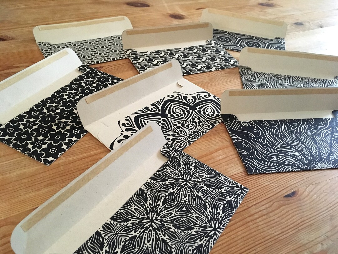 8 Handmade Envelopes ... Unique Black and Brown Patterned - Etsy