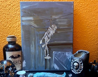Hanging Skeleton Oil Painting Original