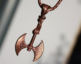 Collar minoico hecho a mano/Símbolo de estado colgante de hacha/Fundido en bronce y plata/Joyería para hombres/Hacha doble minoica/Colección Axe