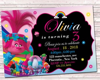 Trolls birthday invitation, Trolls birthday invitation editable, trolls invitation instant download, trolls invite download