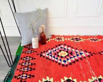 Tapis Rouge Boujaad - 225x80cm // 7.3x2.6ft - tapis marocain vintage tapis berbère tapis tribal tapis rouge tapis rouge tapis salon coloré boucharouite tapis