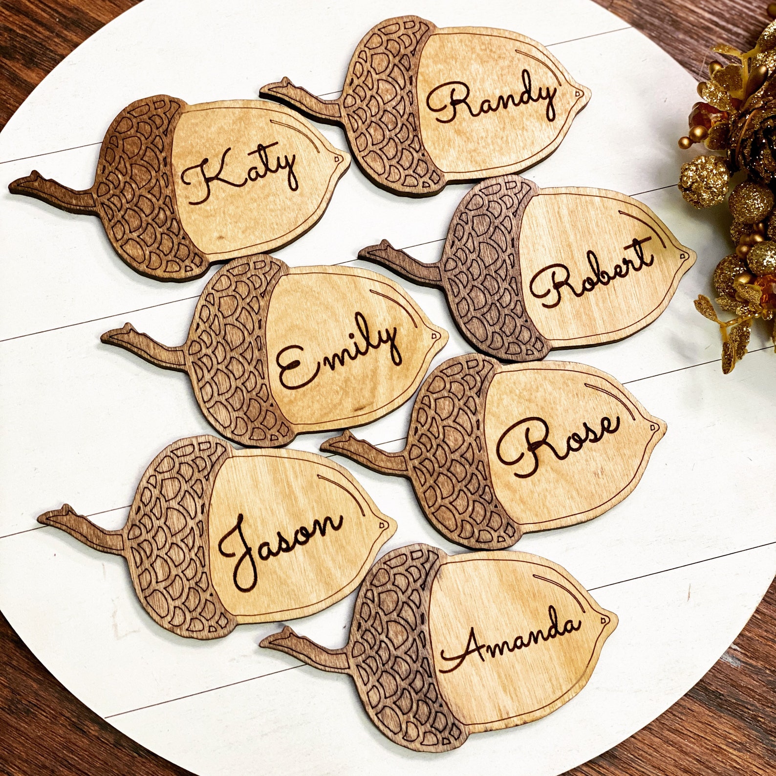 Acorn place holders/ name tags/ Thanksgiving/ table setting/ Etsy