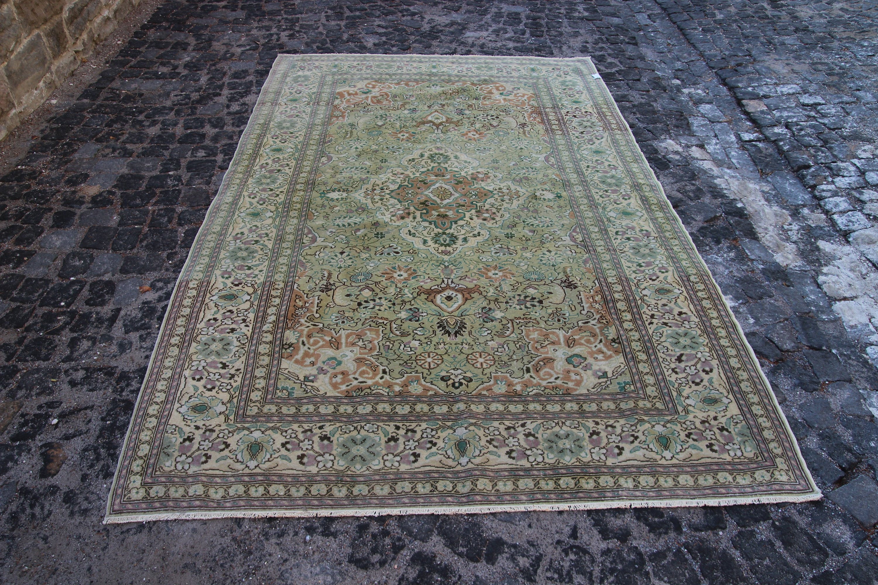 5.4' X 8.5' Handmade Vintage Green Rug Turkish Etsy
