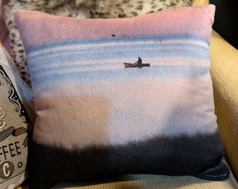 A minky and velvet throw pillow for your favorite Kayaker  15x15 with insert