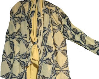 Free Flowing Asymmetrical Front Lightweight Chiffon My Personal Print Jacket, Scarf, Earrings, Mask