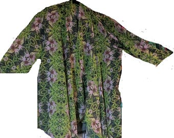 Free Flowing Asymmetrical Front Lightweight Chiffon My Personal Print Jacket, Scarf, Earrings, Mask