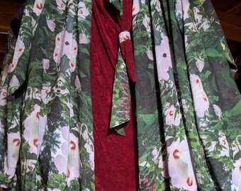 Free Flowing Asymmetrical Front Lightweight Chiffon My Personal Print Jacket, Scarf, Earrings, Mask