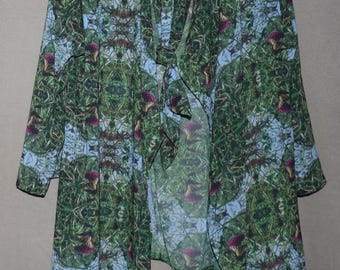 Free Flowing Asymmetrical Front Lightweight Chiffon My Personal Print Jacket, Scarf, Earrings, Mask