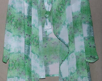 Free Flowing Asymmetrical Front Lightweight Chiffon My Personal Print Jacket, Scarf, Earrings, Mask
