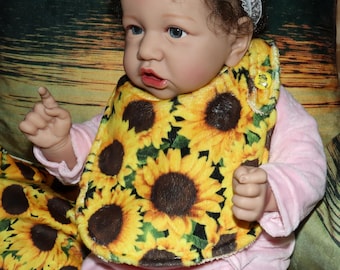 3 piece  minky sunflowers print on minky- bib-burper-changing pad