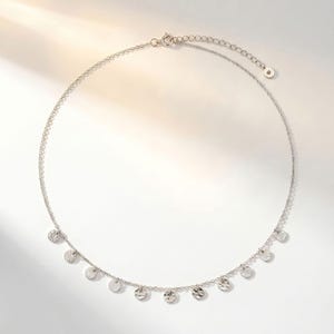 Textured Sterling Silver Disc Necklace: Dainty Layering Jewelry
