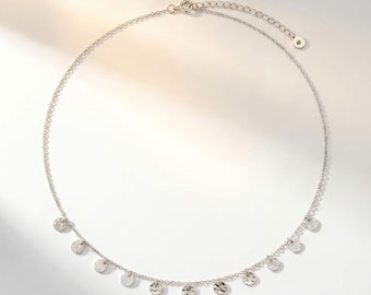 Textured Sterling Silver Disc Necklace: Dainty Layering Jewelry