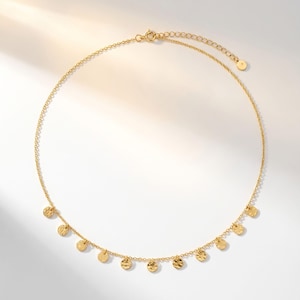 Gold Vermeil Textured Disc Necklace: Minimalist Layering Jewelry