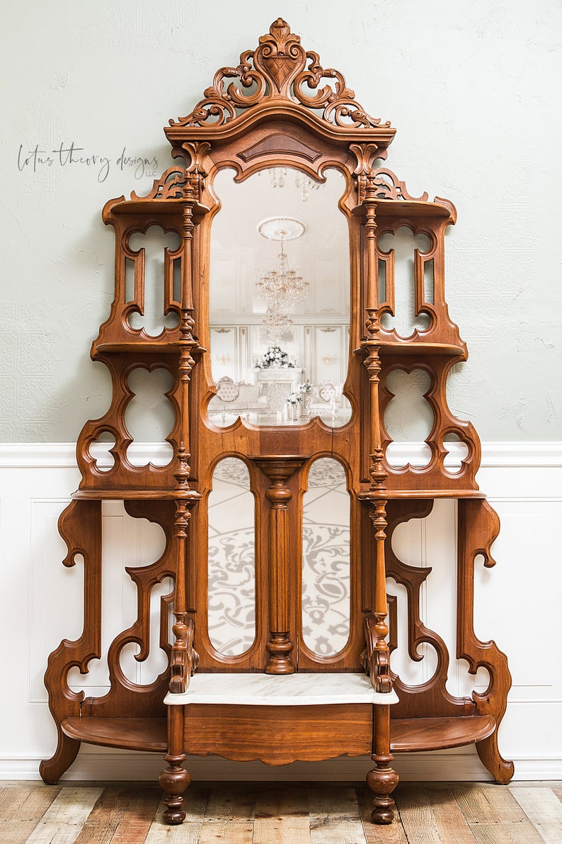 Antique Victorian Etagere with Mirror. Vintage Ornate Hall Etsy