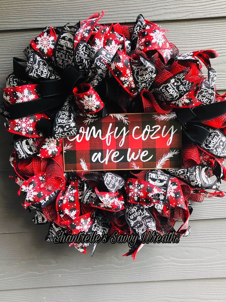 Ready to Ship! Front Door Christmas Christmas Wreath Deco Mesh Wreath Wreaths Black and Red Wreath Buffalo Plaid
