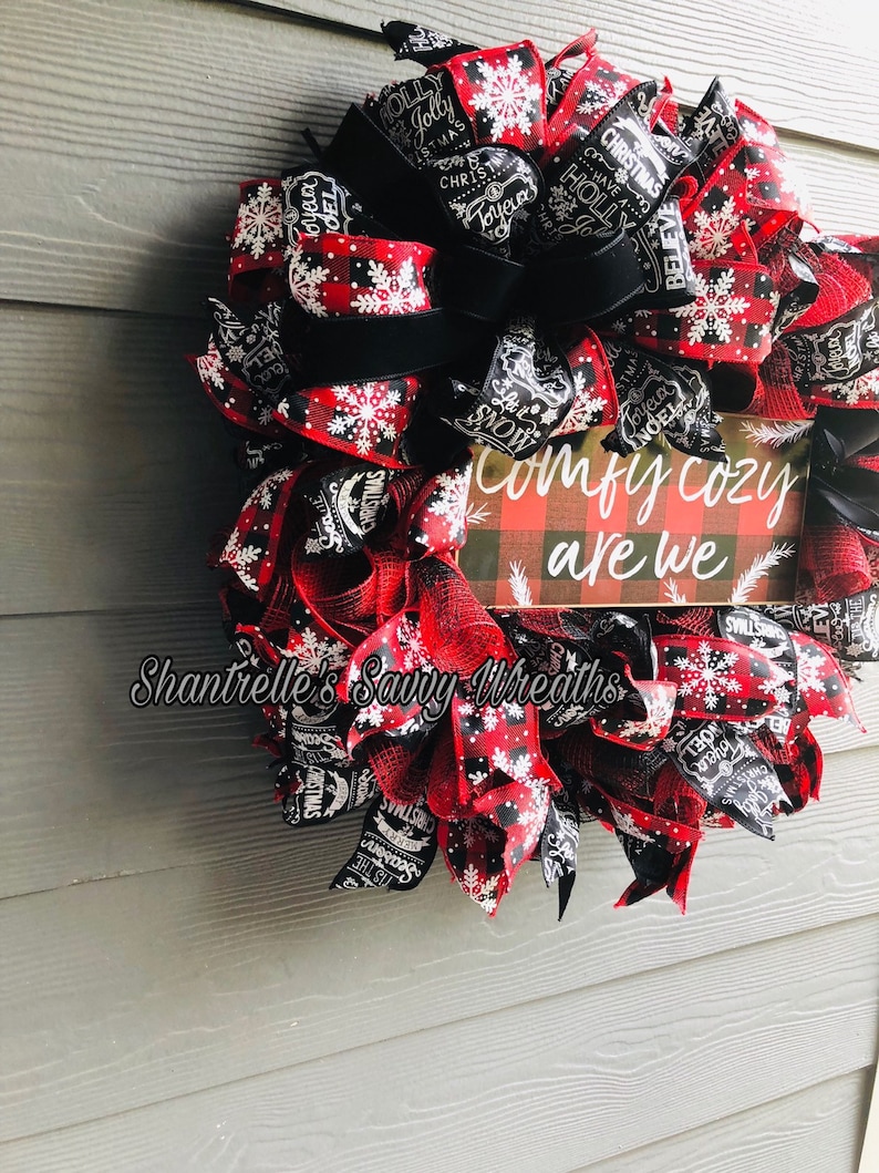 Ready to Ship! Front Door Christmas Christmas Wreath Deco Mesh Wreath Wreaths Black and Red Wreath Buffalo Plaid