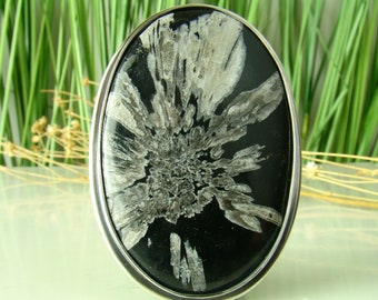 Chrysanthemum Flower Ring Sterling Silver 925 Oxidised Handmade Coctail Ring Statement Rings