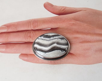 Jasper Ring, Sterling Silver 925,Oxidised,Handmade,Coctail Ring,Statement Rings