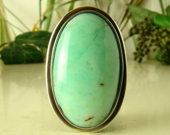 Chrysoprase Ring  Sterling Silver 925  Oxidised  Handmade  Coctail Ring  Statement Ring