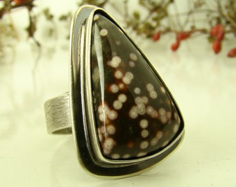 Ozean Jaspis Ring, Sterling Silber 925, oxidiert, handgefertigt, Cocktail Ring, Statement Ringe